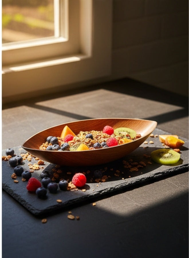 Evelin Gondol Serving Bowl 41*22 cm Wooden-Look Elegant Design – BPA-Free Food-Grade High-Quality Polystyrene – Durable Break & Scratch Resistant – Ideal for Pasta, Salads, Fruits & Snacks – Perfect for Home, Parties, Picnics, BBQ & Everyday Use - Image 2